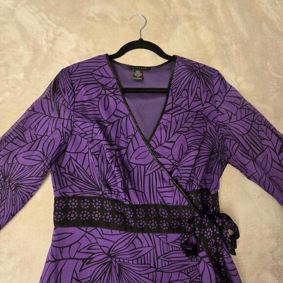 Silkland Women's 100% Silk Mini Wrap Dress  Purple Black Size M Lightweight - Picture 8 of 9